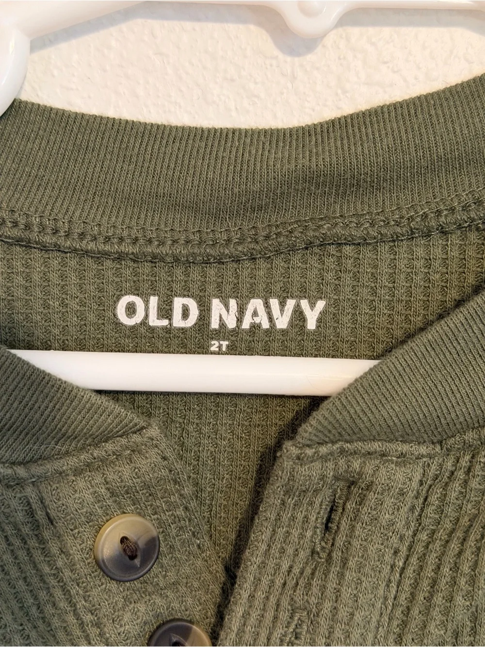Old Navy Olive Green Waffle Henley Long Sleeve Tee